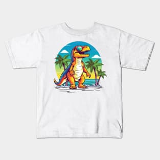 T rex on the beach Kids T-Shirt